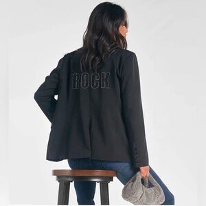 Elan Embellished Rhinestone Rock Blazer.  Black. Size L.